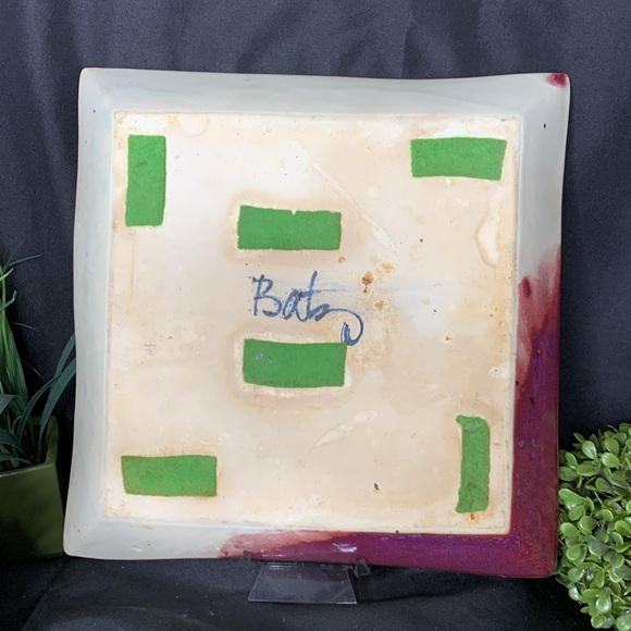 Vintage David Batz Studio Art Pottery square floral tray - Picture 8 of 11